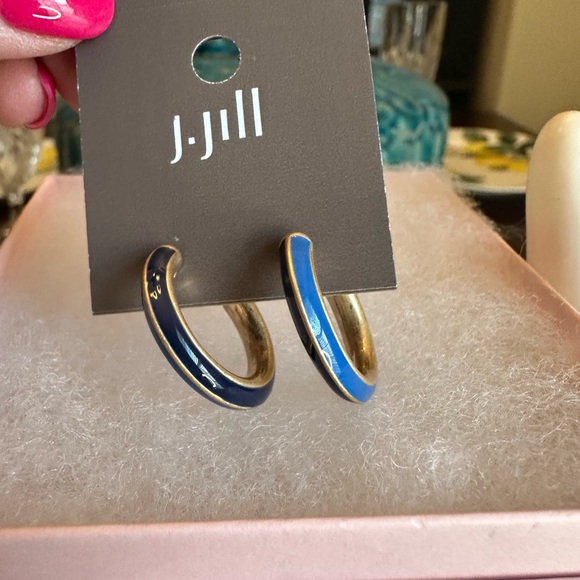 J.Jill enamel two tone blue and gold-toned hoop earrings NWT - Picture 6 of 10
